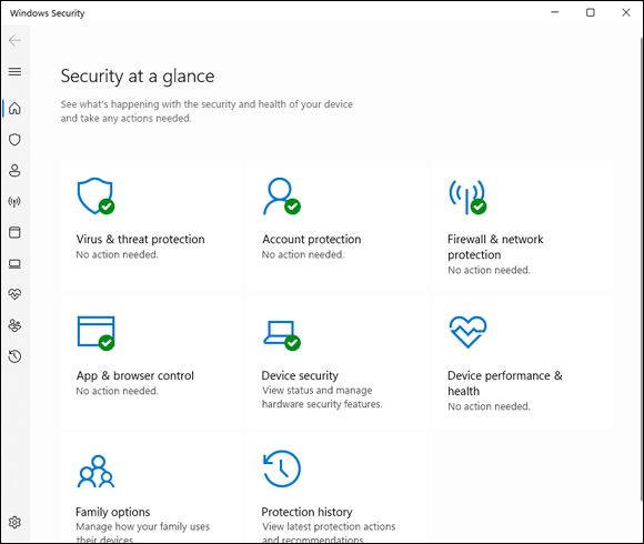 Snapshot of the Windows Security home page.
