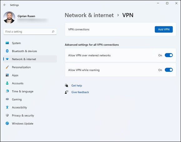 Snapshot shows Windows 11 can manage VPN connections with ease.