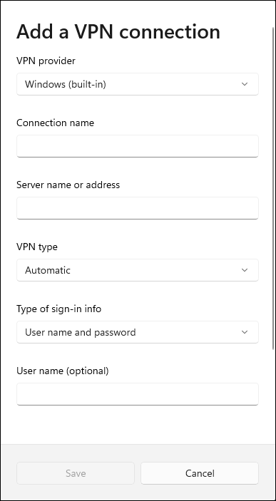 Snapshot shows Add the details of your VPN connection.