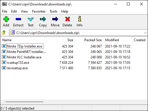 Snapshot of 7-Zip may not have the greatest interface, but it’s a workhorse.