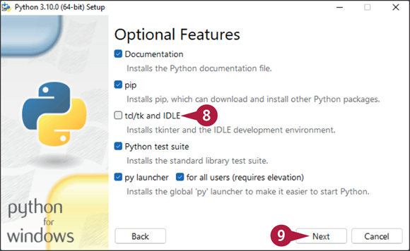 Snapshot of optional features.