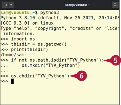 Snapshot of python displays the current directory.