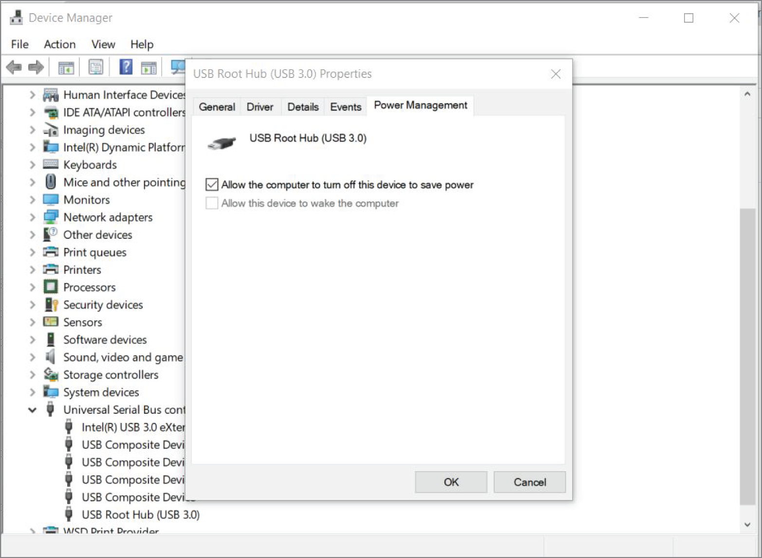 Snapshot shows the Device manager window.