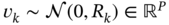 v Subscript k Baseline tilde script í’© left-parenthesis 0 comma upper R Subscript k Baseline right-parenthesis element-of double-struck upper R Superscript upper P