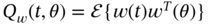 upper Q Subscript w Baseline left-parenthesis t comma theta right-parenthesis equals script upper E left-brace w left-parenthesis t right-parenthesis w Superscript upper T Baseline left-parenthesis theta right-parenthesis right-brace