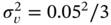 sigma Subscript v Superscript 2 Baseline equals 0.0 5 squared slash 3