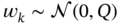 w Subscript k Baseline tilde script í’© left-parenthesis 0 comma upper Q right-parenthesis