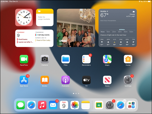 Snapshot shows the initial iPad Home screen.