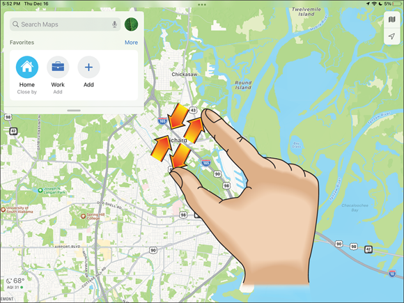 Snapshot shows pinch your fingers together or move them apart on the screen.