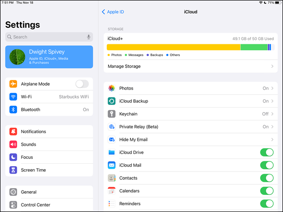 Snapshot of the information of  icloud storage availiable and used.