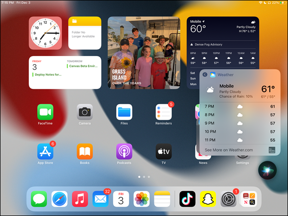 Snapshot of the home screen interface of the ipad.