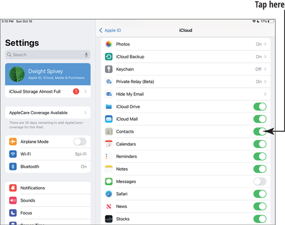 Snapshot of syncing contacts to the icloud.