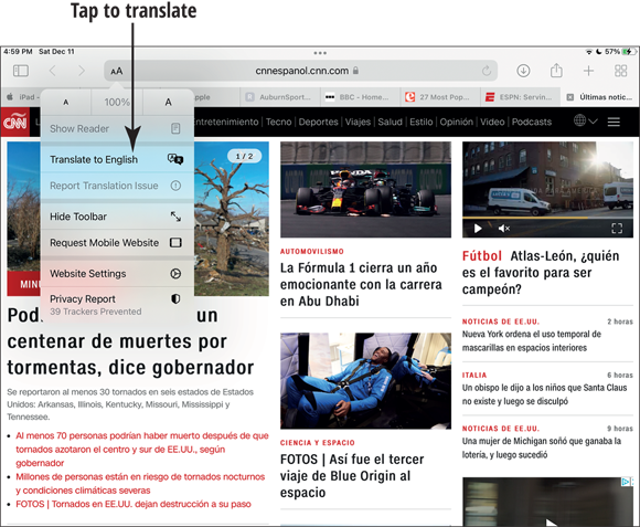 Snapshot of the translation tab in the browser.