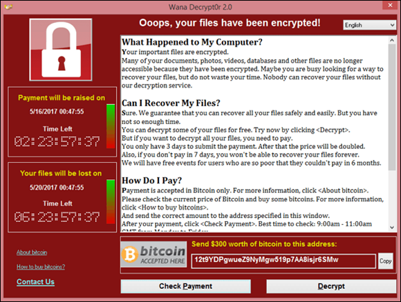 Snapshot of Ransomware demanding ransom.