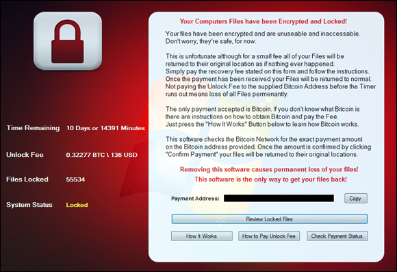 Snapshot shows a ransomware screen from an overt infection.