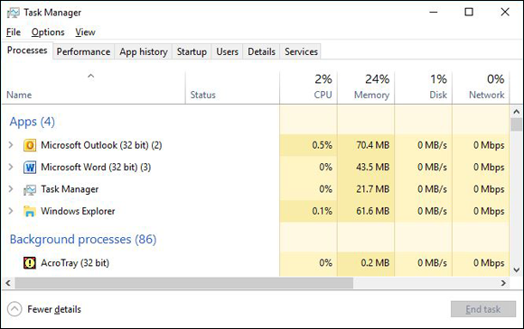 Snapshot shows the Microsoft Windows Task Manager.