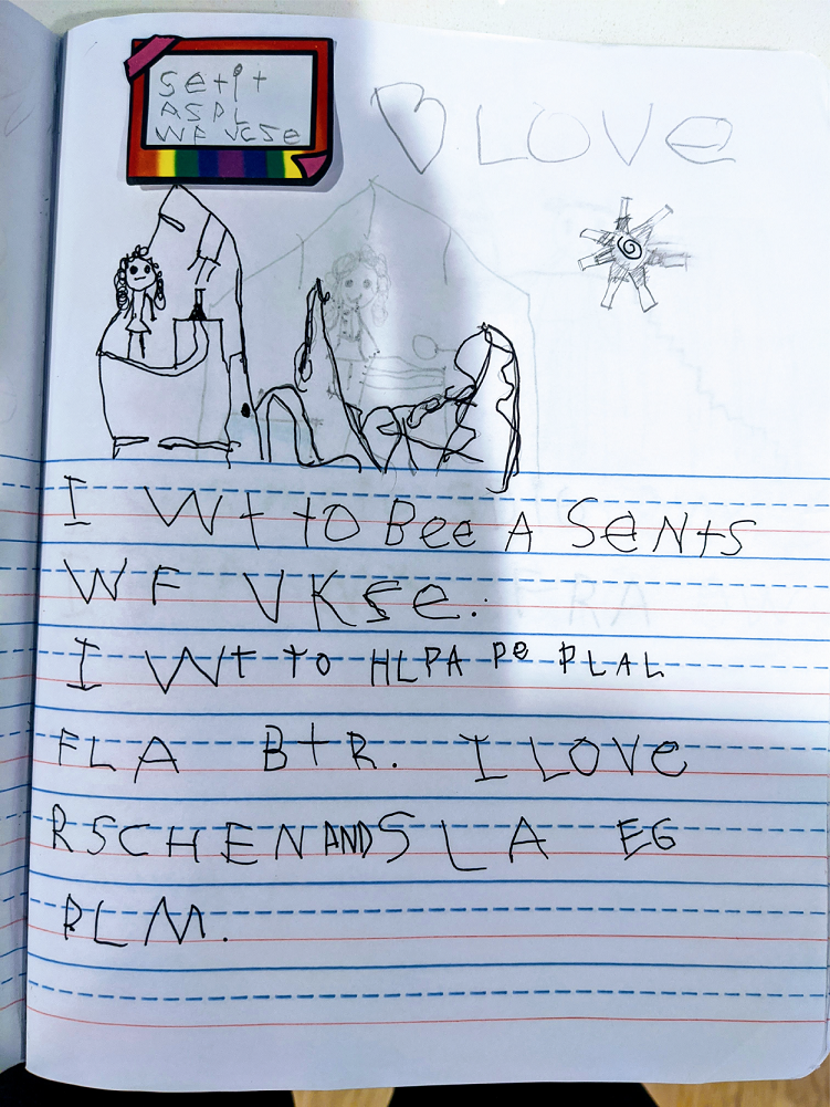 Schematic illustration of Kindergarten student writing sample.