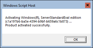 Snapshot of using slmgr.vbs to activate Windows Server.