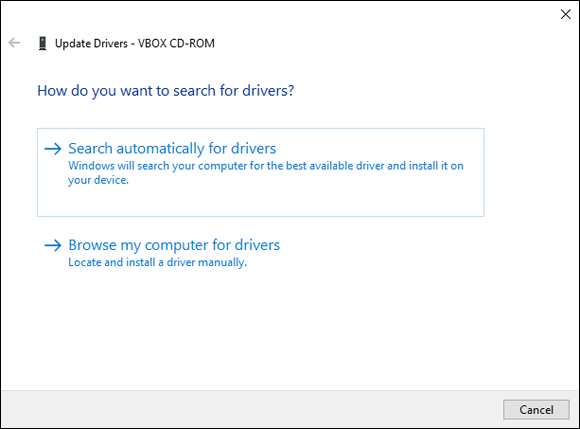 Snapshot shows two options when updating drivers in Windows Server 2022 through Device Manager.