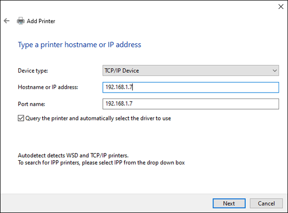 Snapshot of Configuring the IP address of the printer.