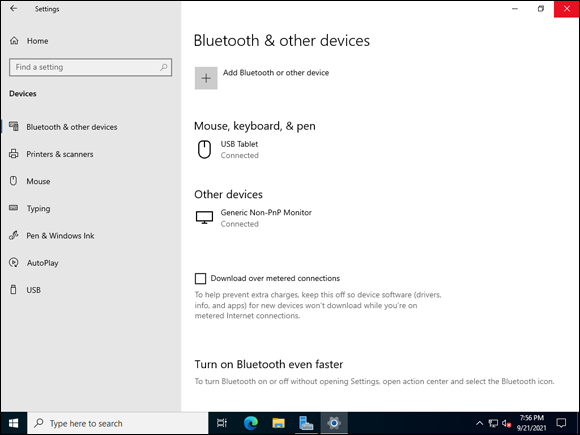 Snapshot of the Devices menu allows you to install and configure peripherals.