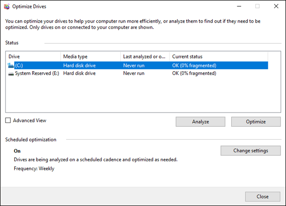 Snapshot of Defragmenting you hard drive is a scheduled task, but you can choose to run it manually.