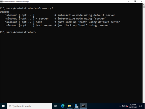 Snapshot of Using the Command Prompt help to get more information on a command.