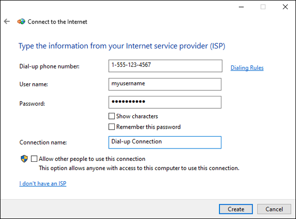 Snapshot of Configuring a dial-up connection in Windows Server 2022 is simple if you have the information from your ISP.