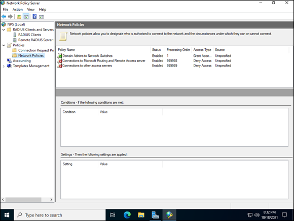 Snapshot of a network policy allowing traffic needs to have the lower processing number so that it will be processed before the default deny polices.