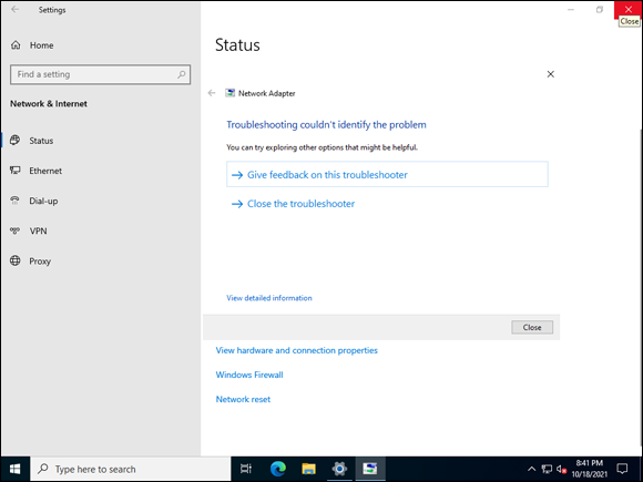 Snapshot of the Windows Network Diagnostics screen is a wizard that helps you diagnose and repair issues.