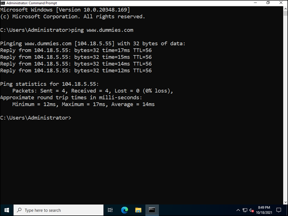 Snapshot of the ping utility gives you a simple readout and can point out an issue between a source and the destination.