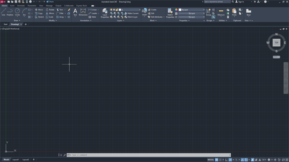 Snapshot of AutoCAD, ready to draw page.