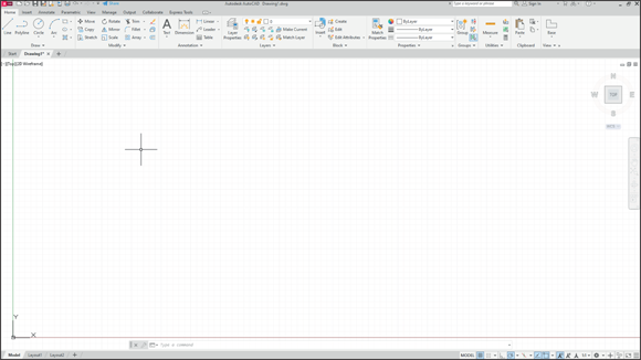 Snapshot of AutoCAD, ready to draw page.