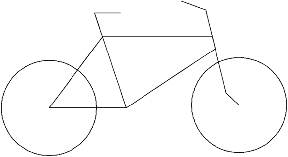 Schematic illustration of first AutoCAD drawing shows a bicycle.