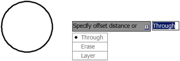 Snapshot of choosing command options from the Dynamic Input menu.