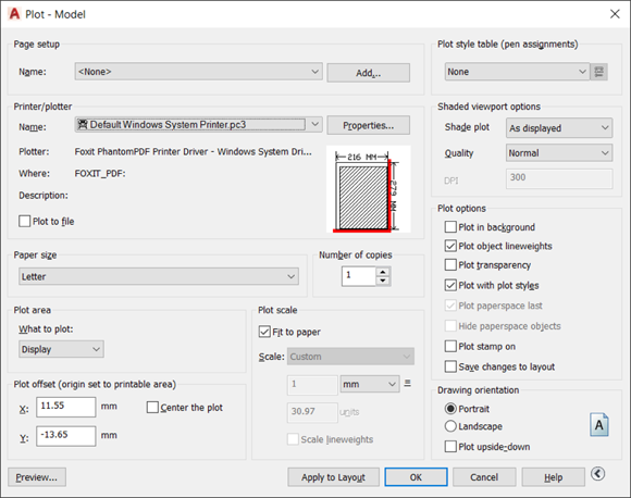 Snapshot of the Plot dialog box, with the More Options area visible.