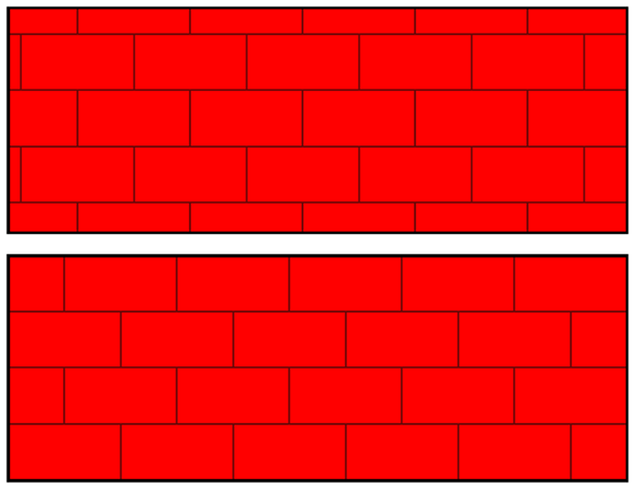 Snapshot of poorly laid red bricks (top); properly laid red bricks (bottom).