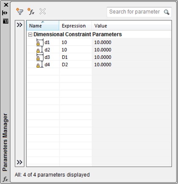 Snapshot shows the Parameters Manager palette.