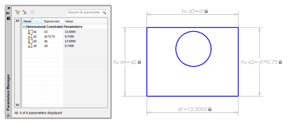 Snapshot shows editing constraints in Parameters Manager.