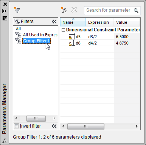 Snapshot shows Filter parameters to keep them organized.