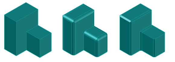 Snapshot shows Before and after filleting and chamfering a 3D solid.