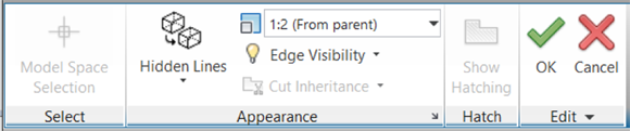 Snapshot of the Drawing View Editor context tab on the Ribbon.