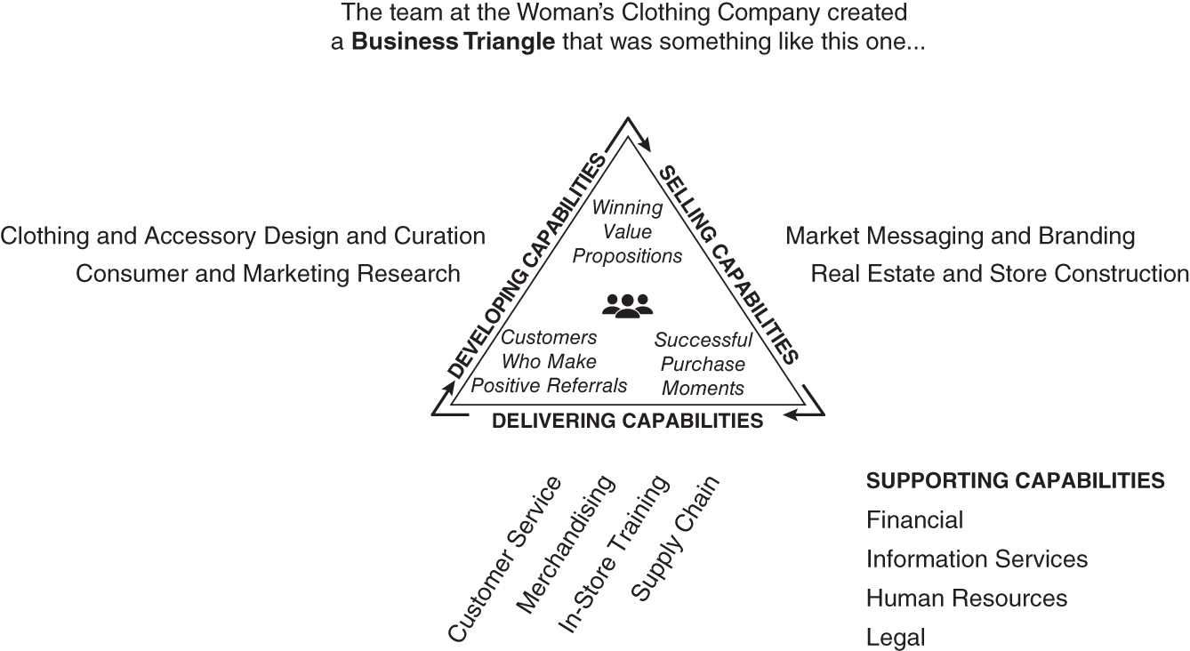 Schematic illustration of example Capabilities Mapping Around the Business Triangle