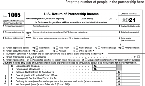 An illustration of Use Form 1065 to file your taxes if you organized as a partnership.