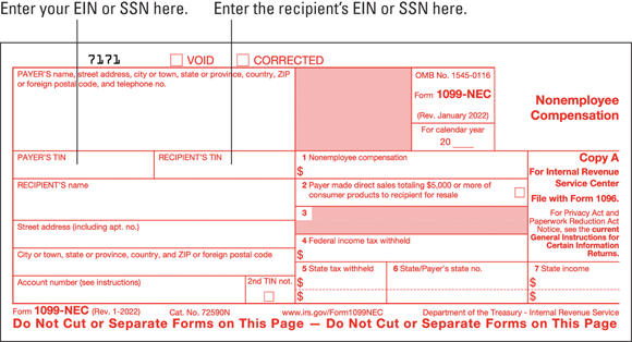 An illustration of File Form 1099-NEC to tell the IRS who you paid money to for your side hustle.