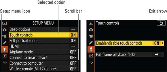 Snapshot shows Enable or disable the touchscreen via this Setup menu option.