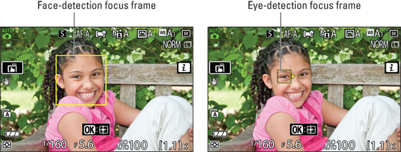 Snapshot shows In portraits, a yellow box may appear over the subject’s eye; that eye will be used as the focus target.