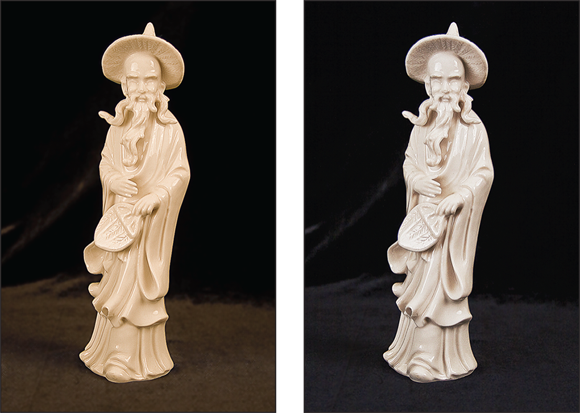 Snapshot shows Multiple light sources resulted in a yellow color cast at the default White Balance setting (left); switching to the Incandescent setting solved the problem (right).