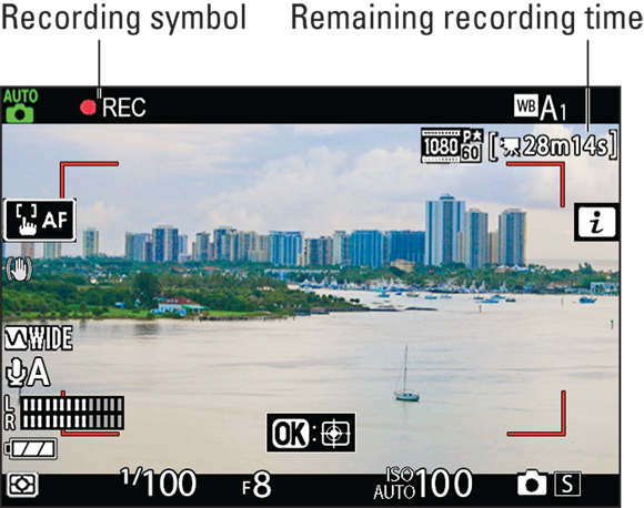 Snapshot shows the recording symbol indicates that recording is in progress.