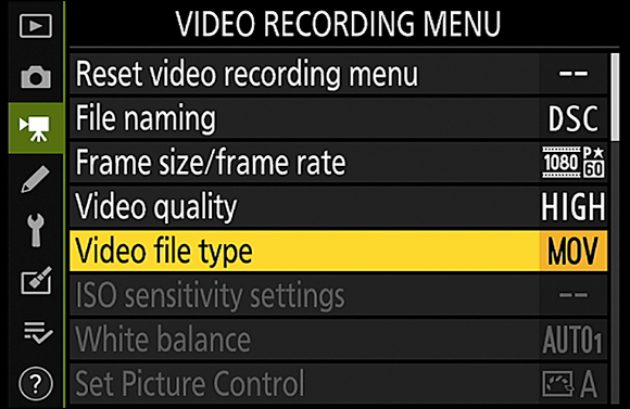 Snapshot shows that the camera can record videos in either the MOV or MP4 file format.